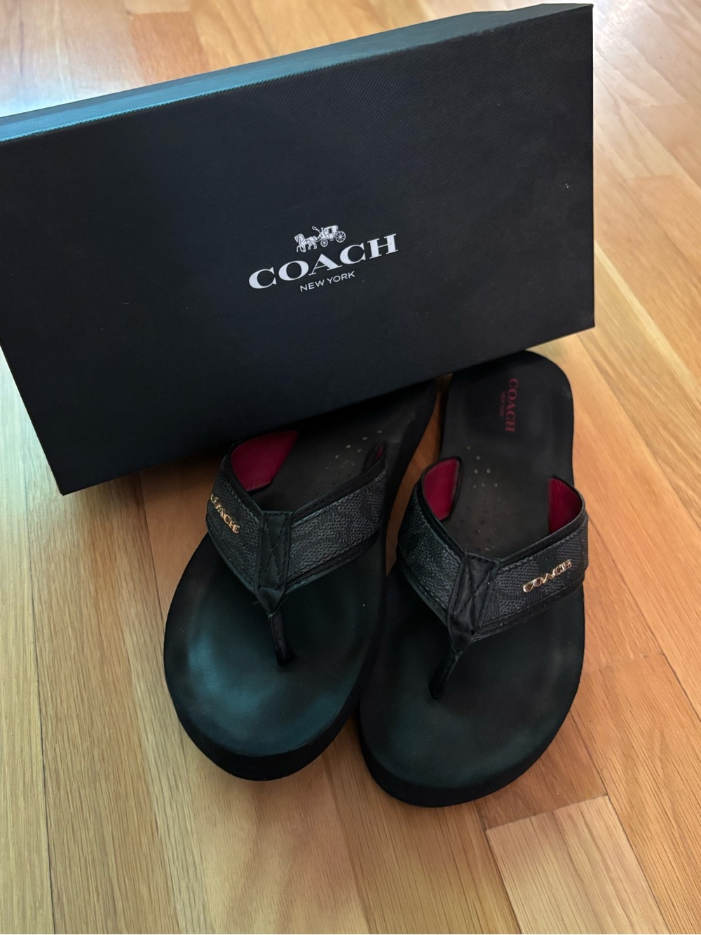 COACH Women’s Black Leather Flip Flop Sandals